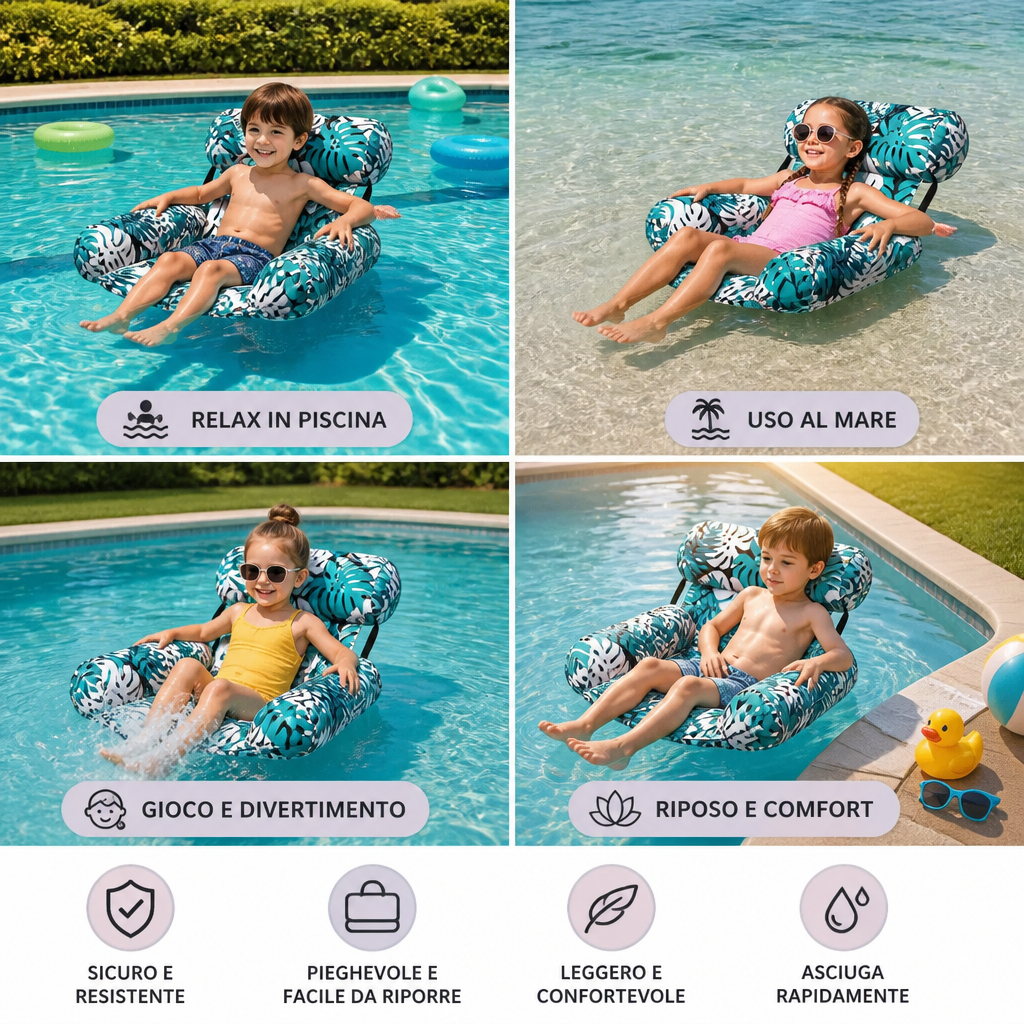 Amaca Gonfiabile per Piscina con Schienale – Lettino Acquatico Pieghevole
