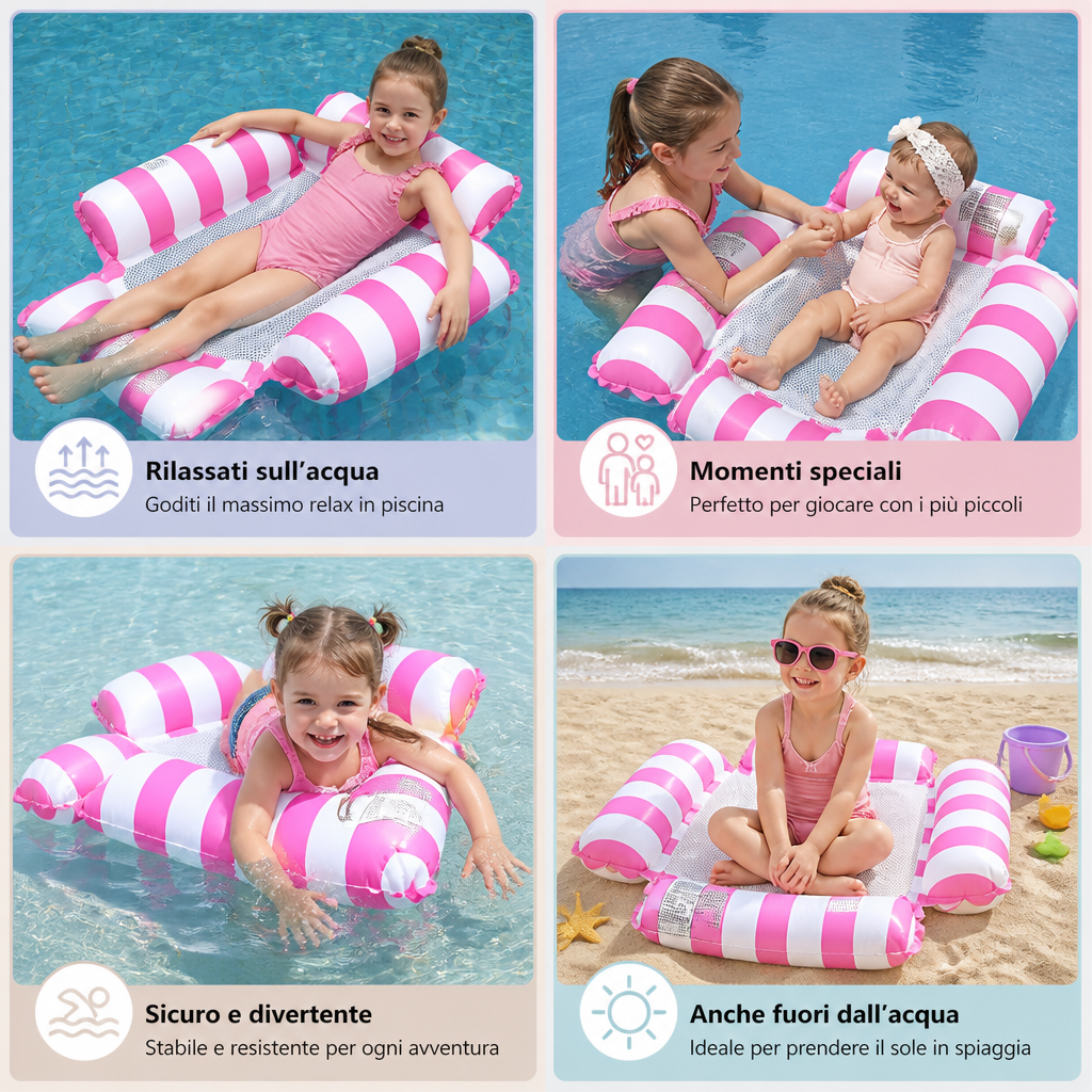 Sedia Gonfiabile per Piscina per Bambini – Amaca d'Acqua con Superficie in Rete