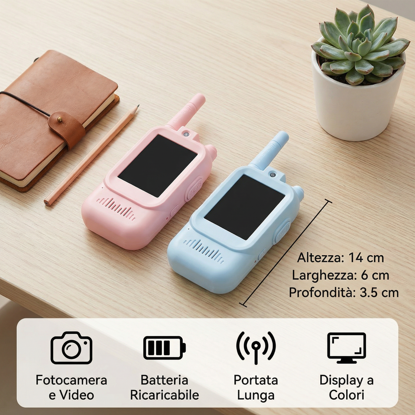 Walkie-Talkie Video per Bambini (Set da 2) – Ricetrasmittenti con fotocamera e schermo