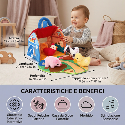 Set di peluche fattoria – giocattolo educativo interattivo con casa da gioco portatile