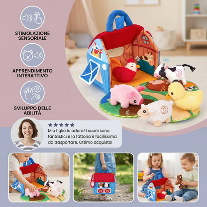 Set di peluche fattoria – giocattolo educativo interattivo con casa da gioco portatile