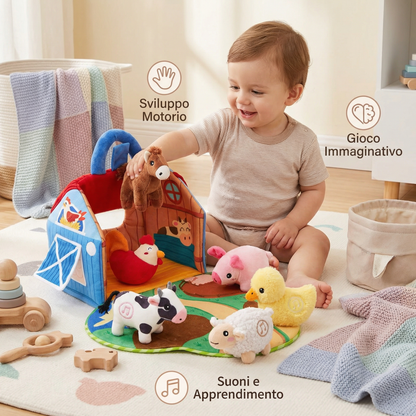 Set di peluche fattoria – giocattolo educativo interattivo con casa da gioco portatile