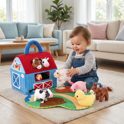 Set di peluche fattoria – giocattolo educativo interattivo con casa da gioco portatile