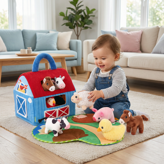 Set di peluche fattoria – giocattolo educativo interattivo con casa da gioco portatile