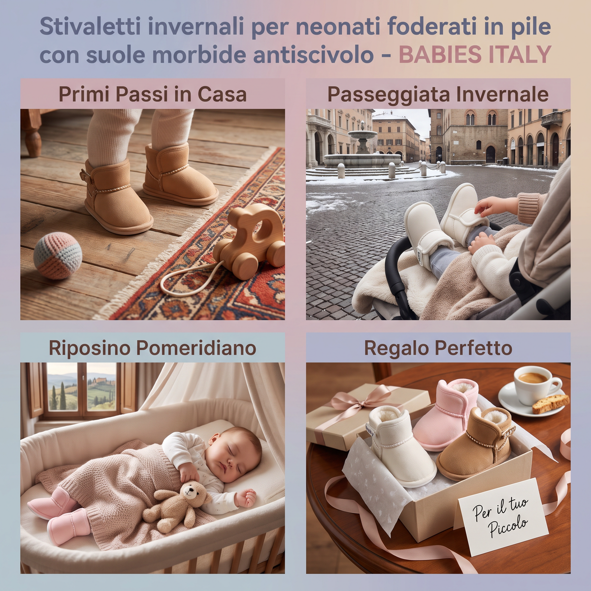 Stivaletti invernali per neonati foderati in pile con suole morbide antiscivolo