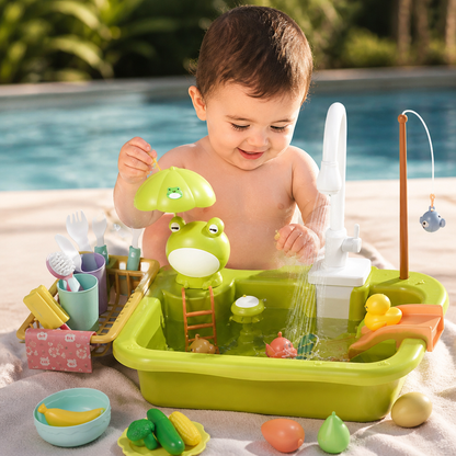 Cucina giocattolo per bambini con funzione acqua – Set lavello con circolazione d’acqua elettrica e gioco di pesca