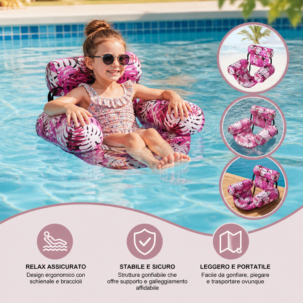 Amaca Gonfiabile per Piscina con Schienale – Lettino Acquatico Pieghevole