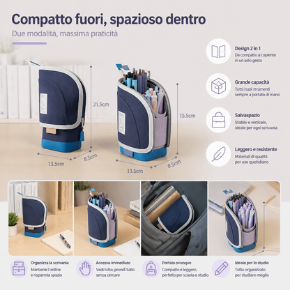 Astuccio pop-up 2 in 1 con portapenne – organizzatore da scrivania salvaspazio
