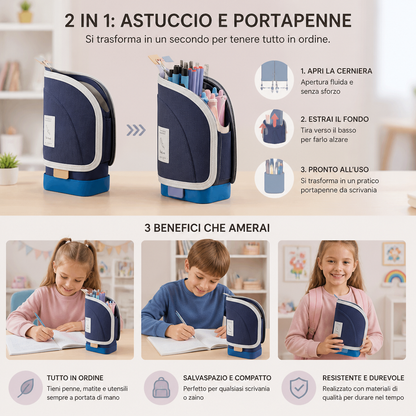 Astuccio pop-up 2 in 1 con portapenne – organizzatore da scrivania salvaspazio