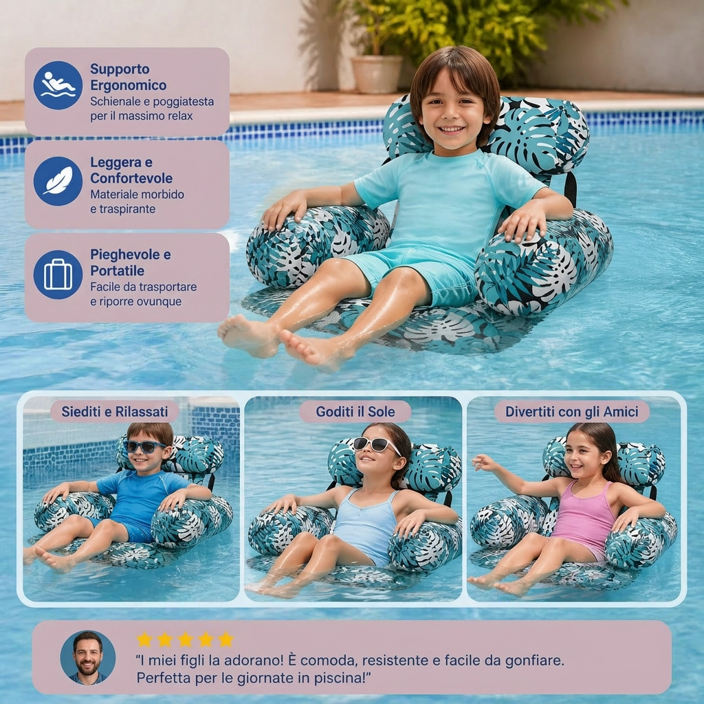 Amaca Gonfiabile per Piscina con Schienale – Lettino Acquatico Pieghevole