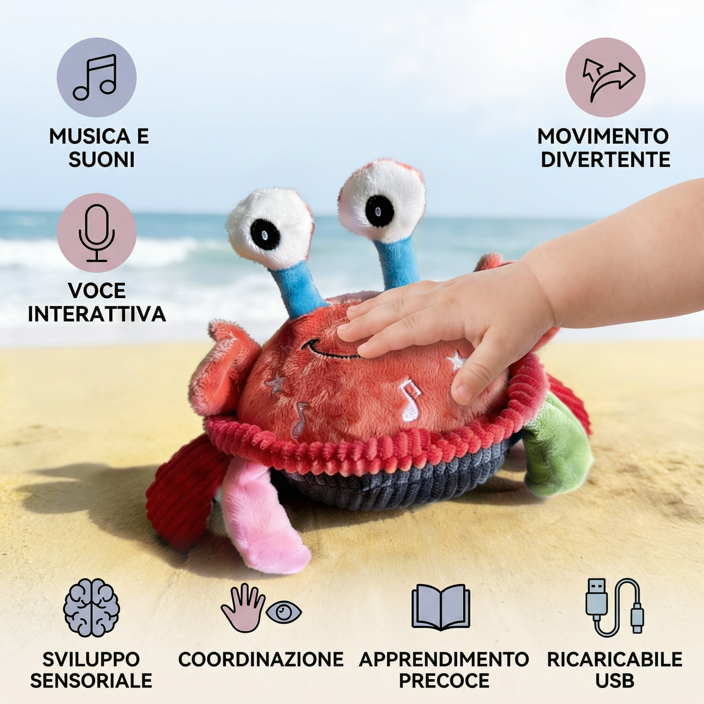 Granchio musicale interattivo con funzione vocale – giocattolo educativo in movimento per neonati