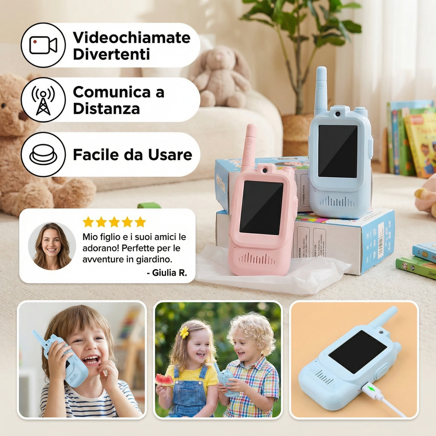 Walkie-Talkie Video per Bambini (Set da 2) – Ricetrasmittenti con fotocamera e schermo