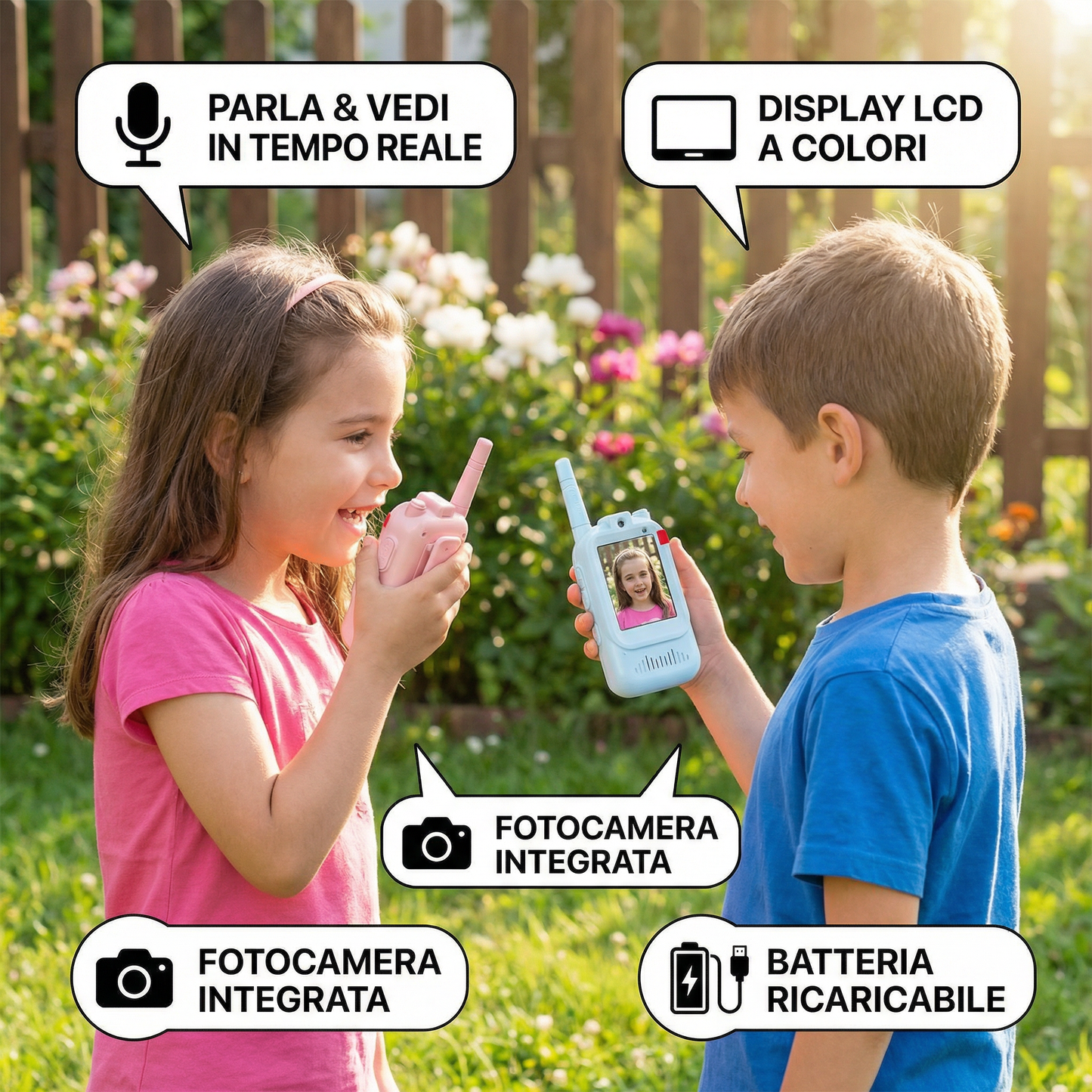 Walkie-Talkie Video per Bambini (Set da 2) – Ricetrasmittenti con fotocamera e schermo