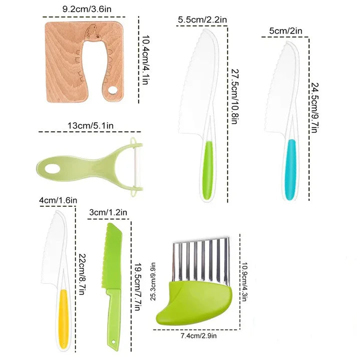 Set di coltelli da taglio per bambini | Strumenti da cucina sicuri e divertenti per imparare ad affettare frutta e verdura