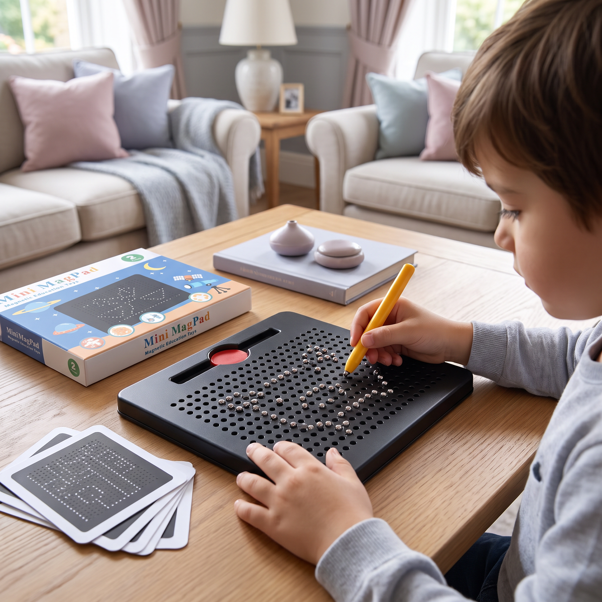Lavagna Magnetica 2-in-1 per Scrivere e Disegnare con Tessere Sagomate a Incastro per Bambini