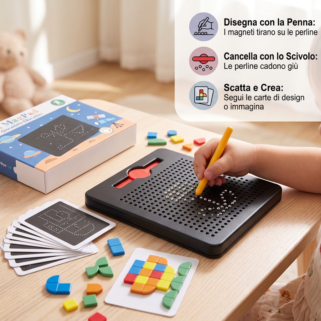 Lavagna Magnetica 2-in-1 per Scrivere e Disegnare con Tessere Sagomate a Incastro per Bambini