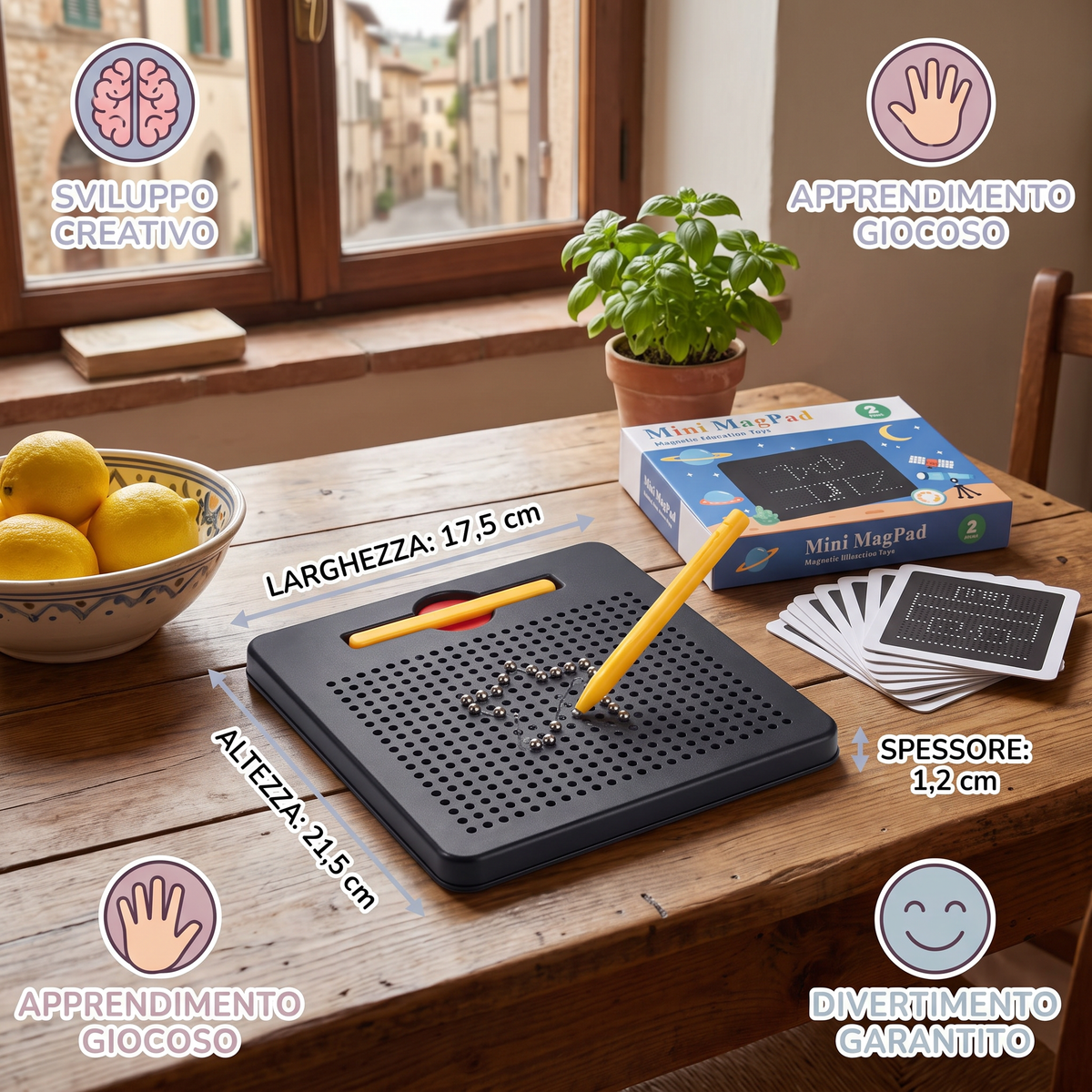Lavagna Magnetica 2-in-1 per Scrivere e Disegnare con Tessere Sagomate a Incastro per Bambini