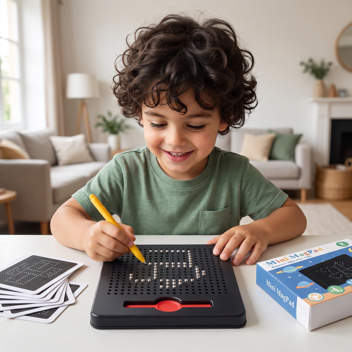 Lavagna Magnetica 2-in-1 per Scrivere e Disegnare con Tessere Sagomate a Incastro per Bambini