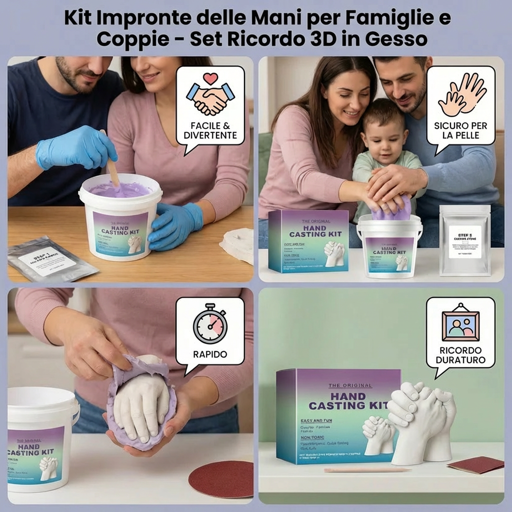 Kit Impronte delle Mani per Famiglie e Coppie – Set Ricordo 3D in Gesso