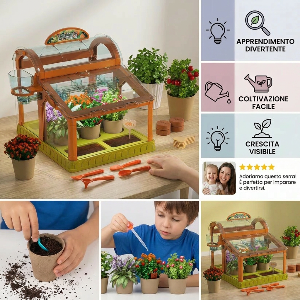 Serra LED per bambini in acrilico – Kit di coltivazione indoor per apprendimento ludico e crescita delle piante