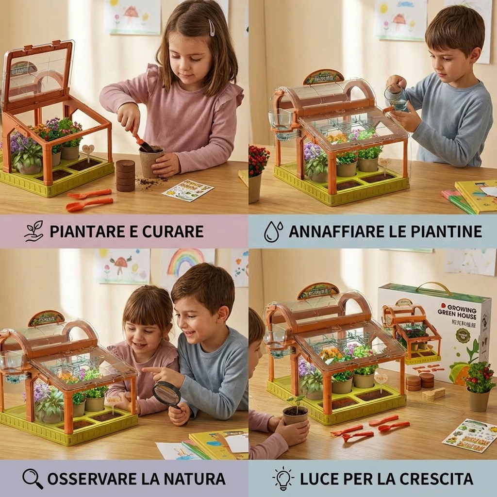 Serra LED per bambini in acrilico – Kit di coltivazione indoor per apprendimento ludico e crescita delle piante
