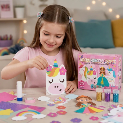 Scatola di Lavoretti di Carta per Bambini – 20 Progetti DIY Facili per Bambini 3–10 Anni con Stick di Colla, Nastro e Buste