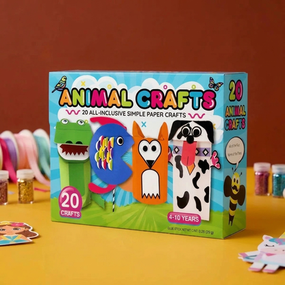 Scatola di Lavoretti di Carta per Bambini – 20 Progetti DIY Facili per Bambini 3–10 Anni con Stick di Colla, Nastro e Buste