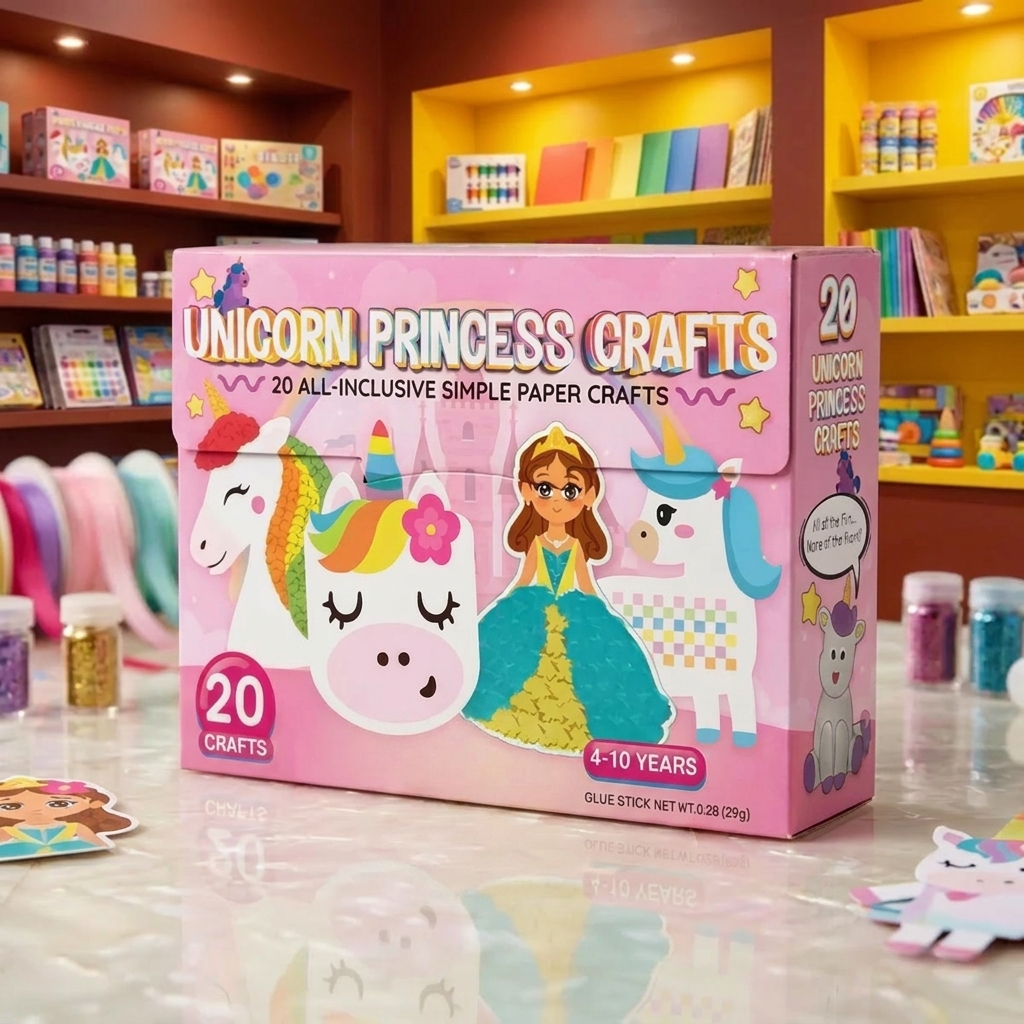 Scatola di Lavoretti di Carta per Bambini – 20 Progetti DIY Facili per Bambini 3–10 Anni con Stick di Colla, Nastro e Buste