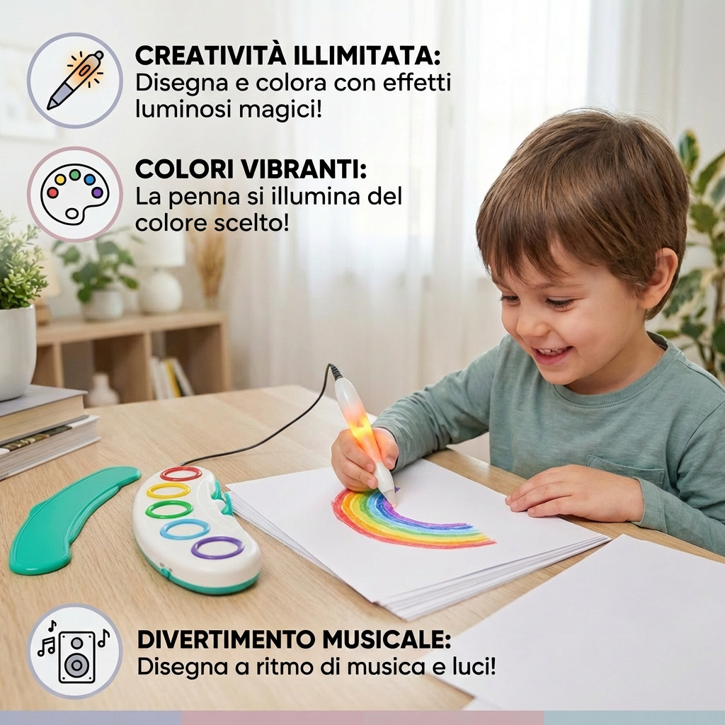 Magic Light Drawing Pen for Kids – Giocattolo Creativo LED con Musica ed Effetti Luminosi