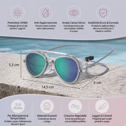 Pro Aviator Occhialini da Nuoto – Protezione UV400, Antifog e Vestibilità Completa