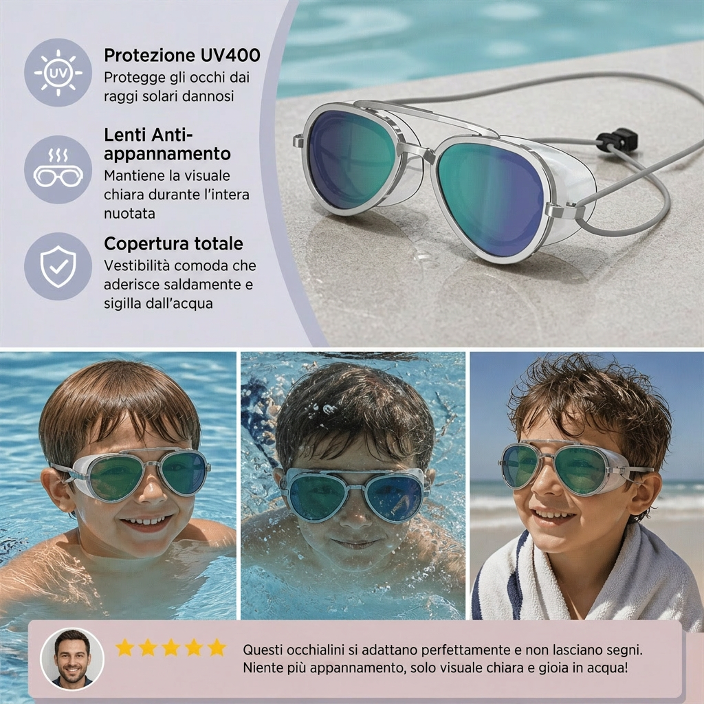 Pro Aviator Occhialini da Nuoto – Protezione UV400, Antifog e Vestibilità Completa