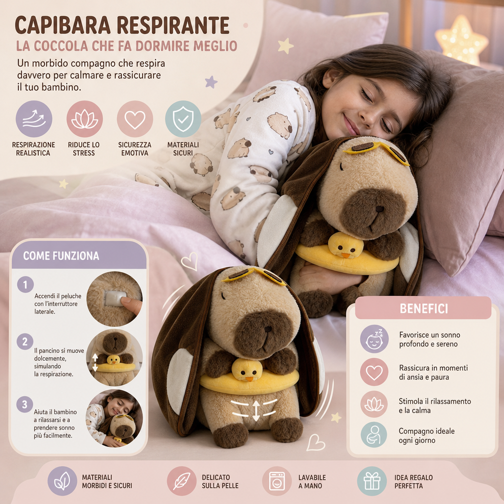 Peluche Capibara Respirante – Morbida e Coccolosa Compagna della Nanna