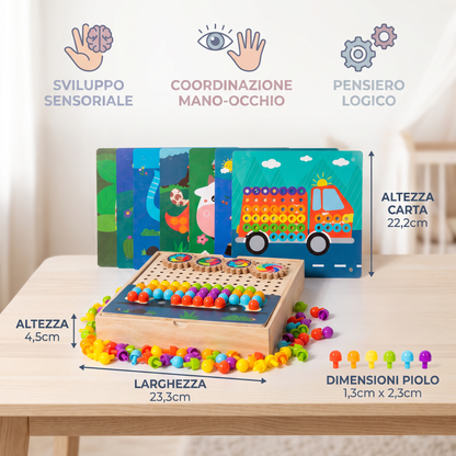 Tavola Sensoriale Montessori 4 in 1 in Legno da Viaggio con Ingranaggi e Pioli Colorati