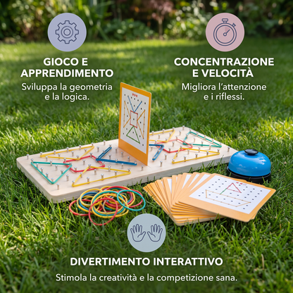 Gioco Montessori di Geometria in Legno con Elastici Colorati