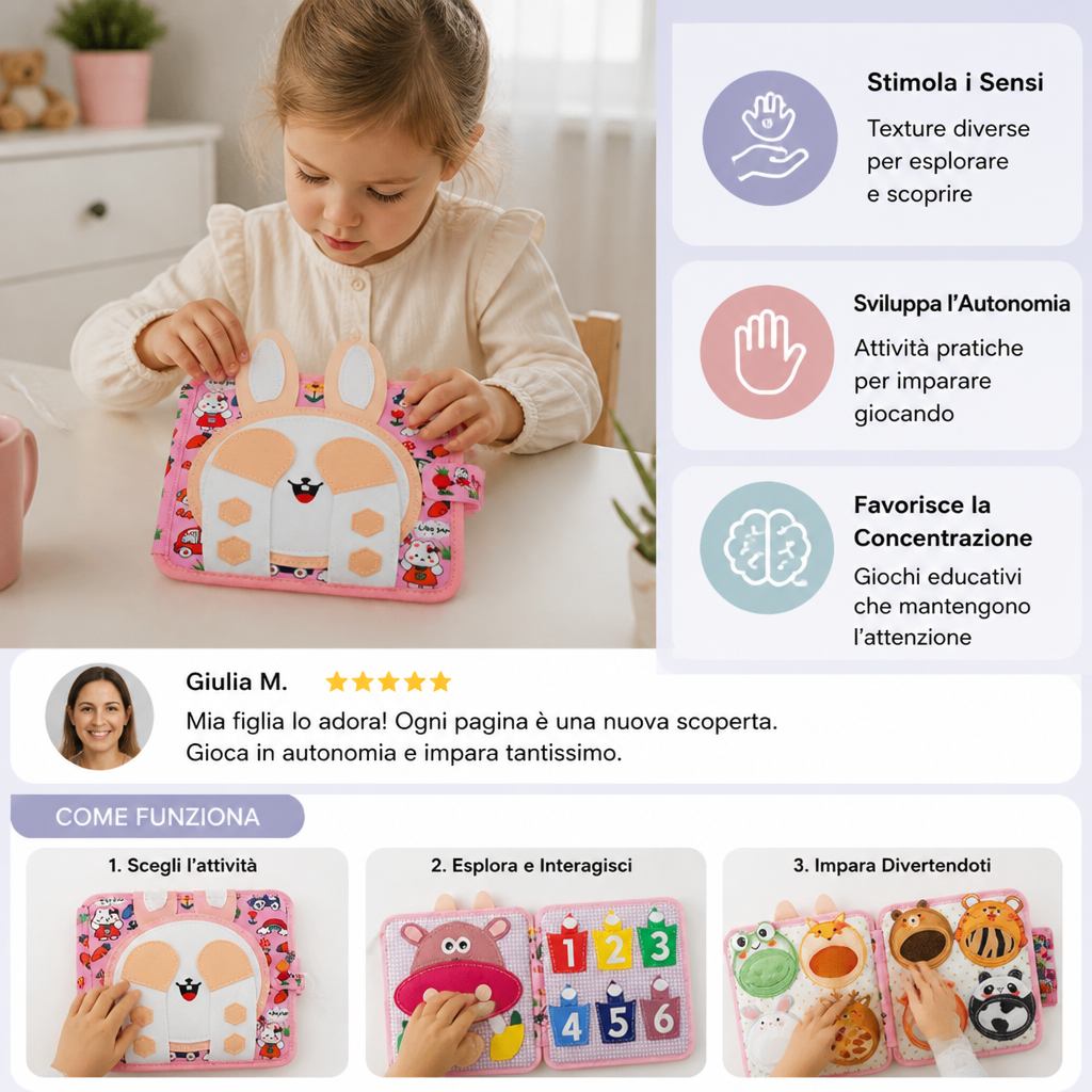 Libro Sensoriale Montessori da Toccare e Scoprire per Bambini Piccoli