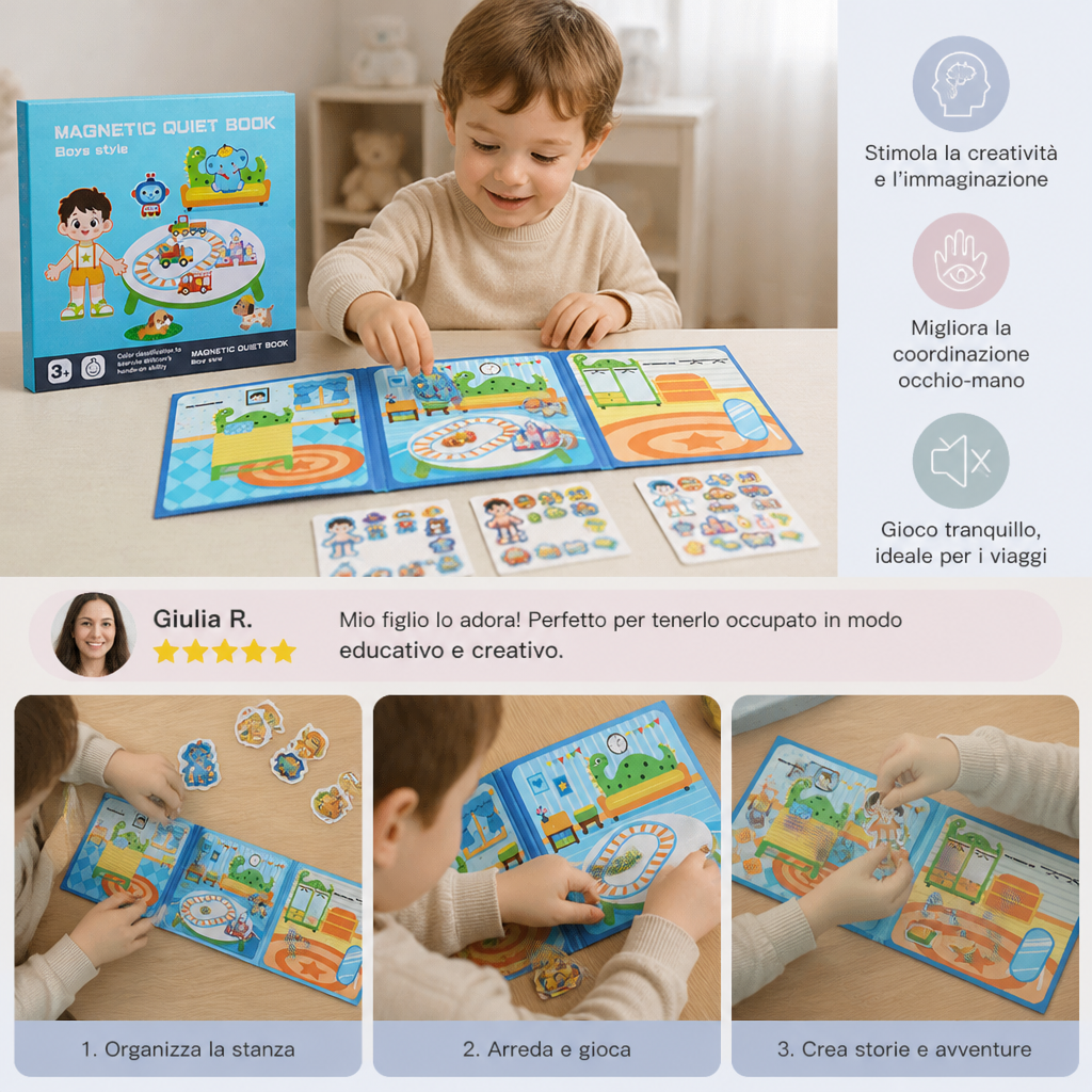 Libro Silenzioso Magnetico Montessori – Gioco Creativo con Vestiti e Scenari