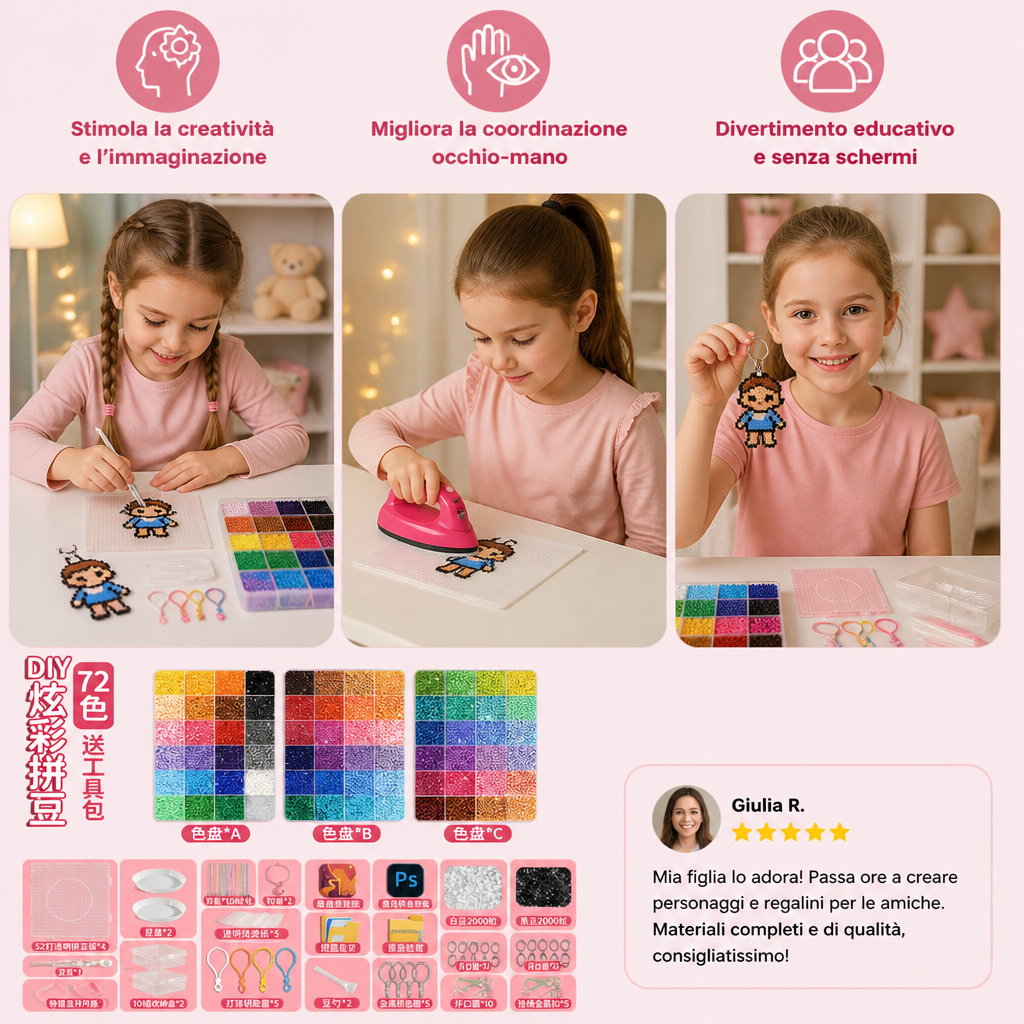 Set Premium di Perline da Stirare con Accessori per il Fai-da-te – Kit Creativo per Arte e Lavoretti