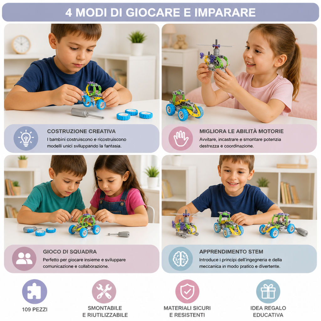 Set da costruzione STEM da 109 pezzi con cacciavite