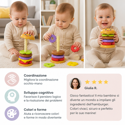Gioco impilabile interattivo con hamburger rotante