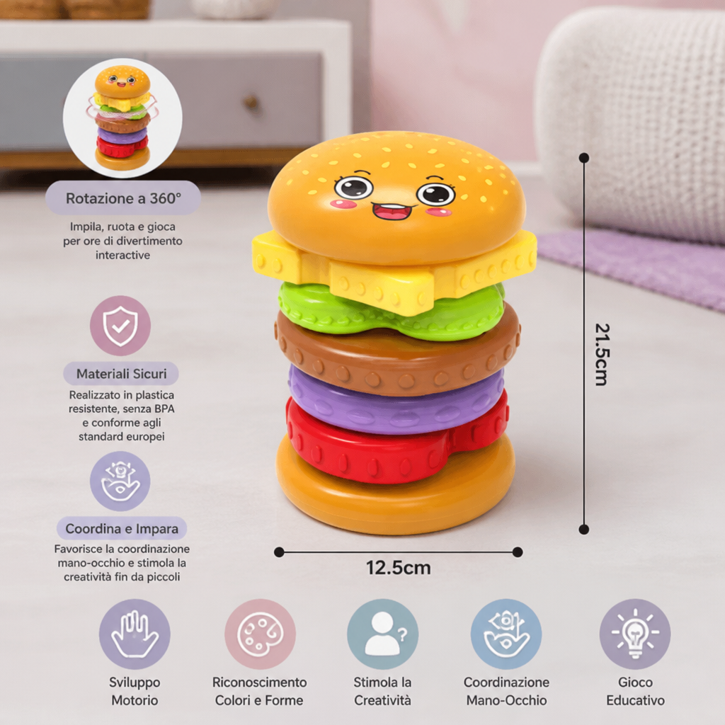 Gioco impilabile interattivo con hamburger rotante