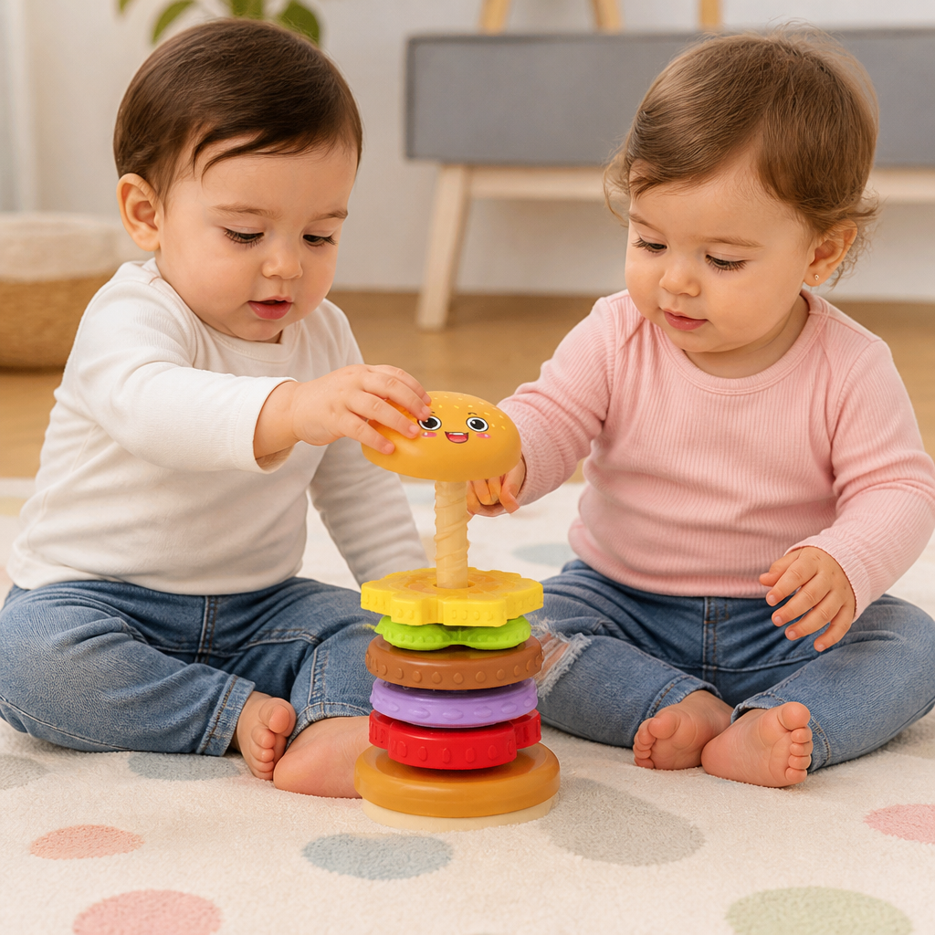 Gioco impilabile interattivo con hamburger rotante