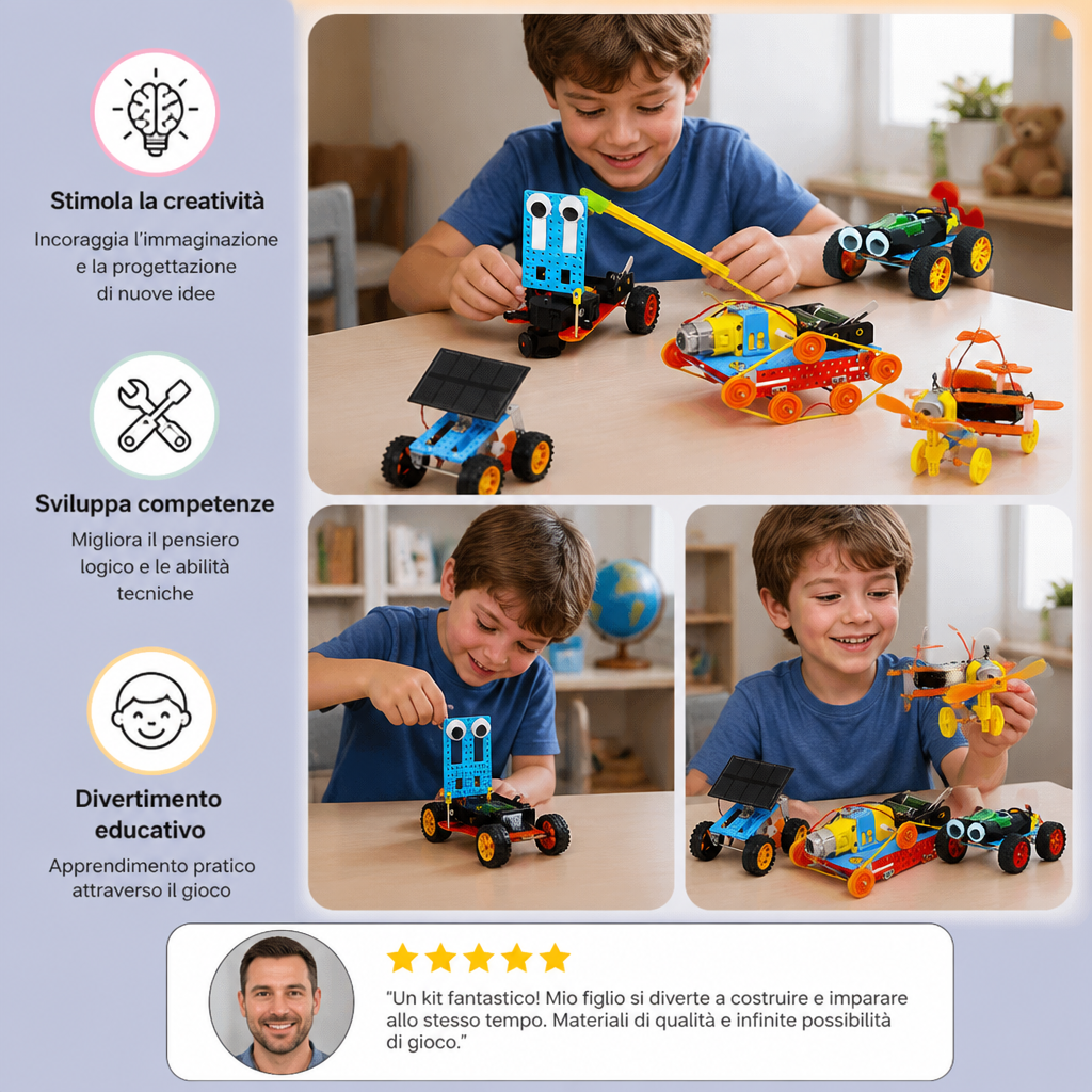 Set di costruzioni STEM fai da te 5 in 1 con veicoli per bambini