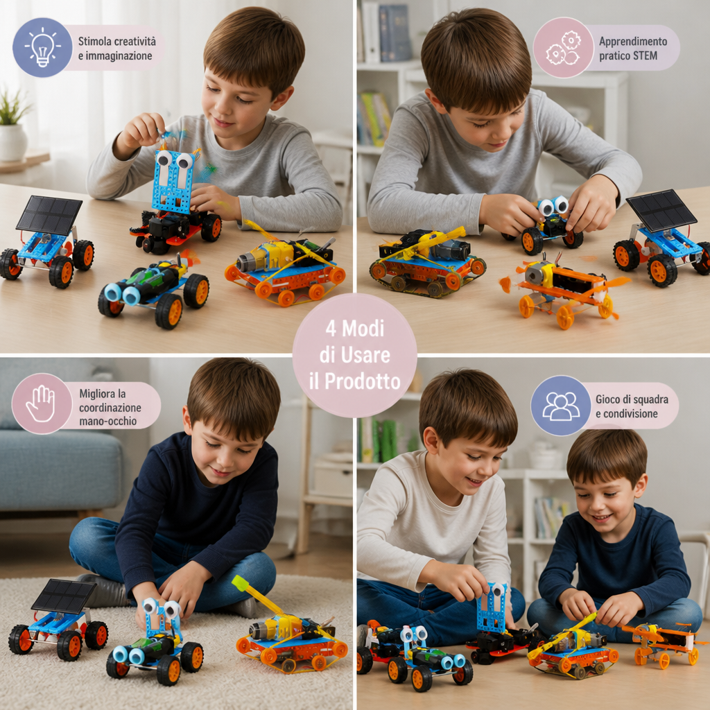 Set di costruzioni STEM fai da te 5 in 1 con veicoli per bambini