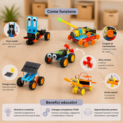 Set di costruzioni STEM fai da te 5 in 1 con veicoli per bambini