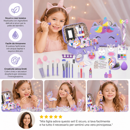 Set di trucchi da principessa per bambini, ecologico e facile da rimuovere, con pochette cosmetica