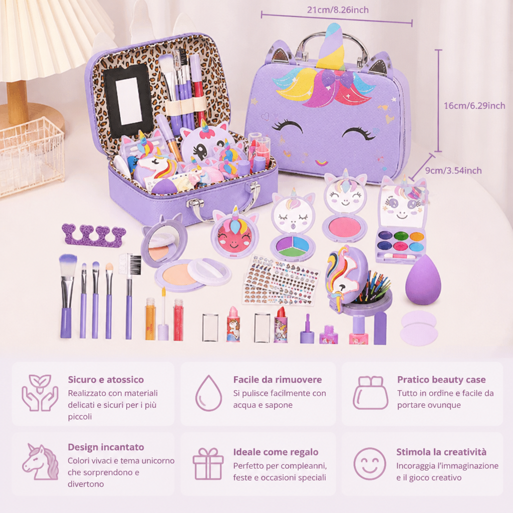 Set di trucchi da principessa per bambini, ecologico e facile da rimuovere, con pochette cosmetica