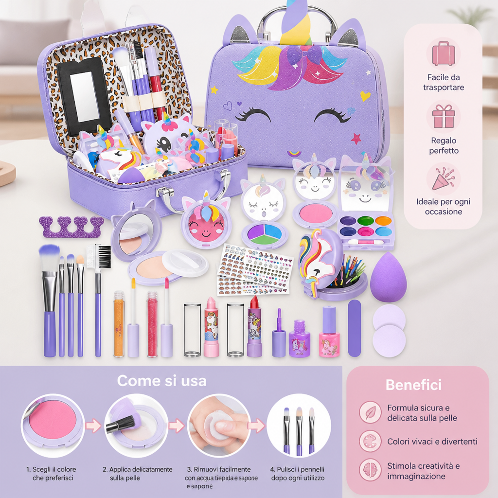 Set di trucchi da principessa per bambini, ecologico e facile da rimuovere, con pochette cosmetica