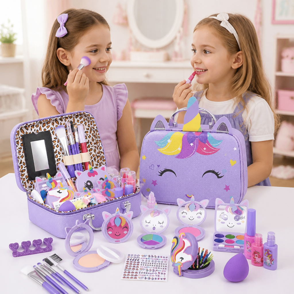Set di trucchi da principessa per bambini, ecologico e facile da rimuovere, con pochette cosmetica