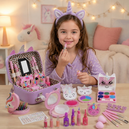 Set di trucchi da principessa per bambini, ecologico e facile da rimuovere, con pochette cosmetica