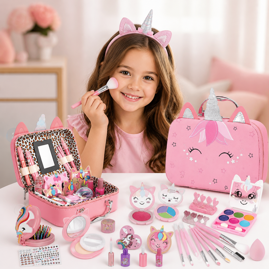 Set di trucchi da principessa per bambini, ecologico e facile da rimuovere, con pochette cosmetica